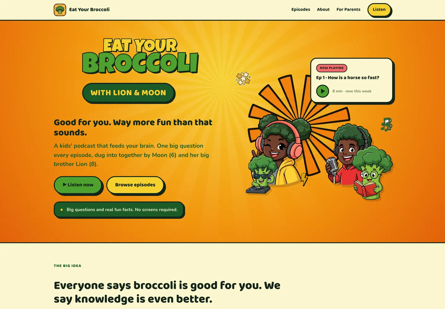Live site for a curiosity podcast made for kids.