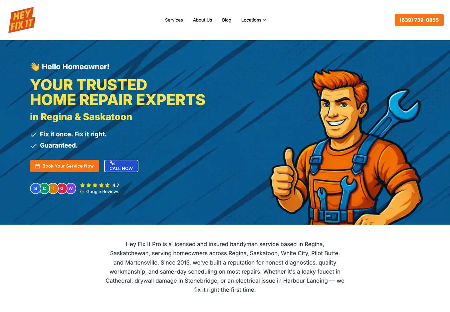 Live site for a handyman and home repair service.