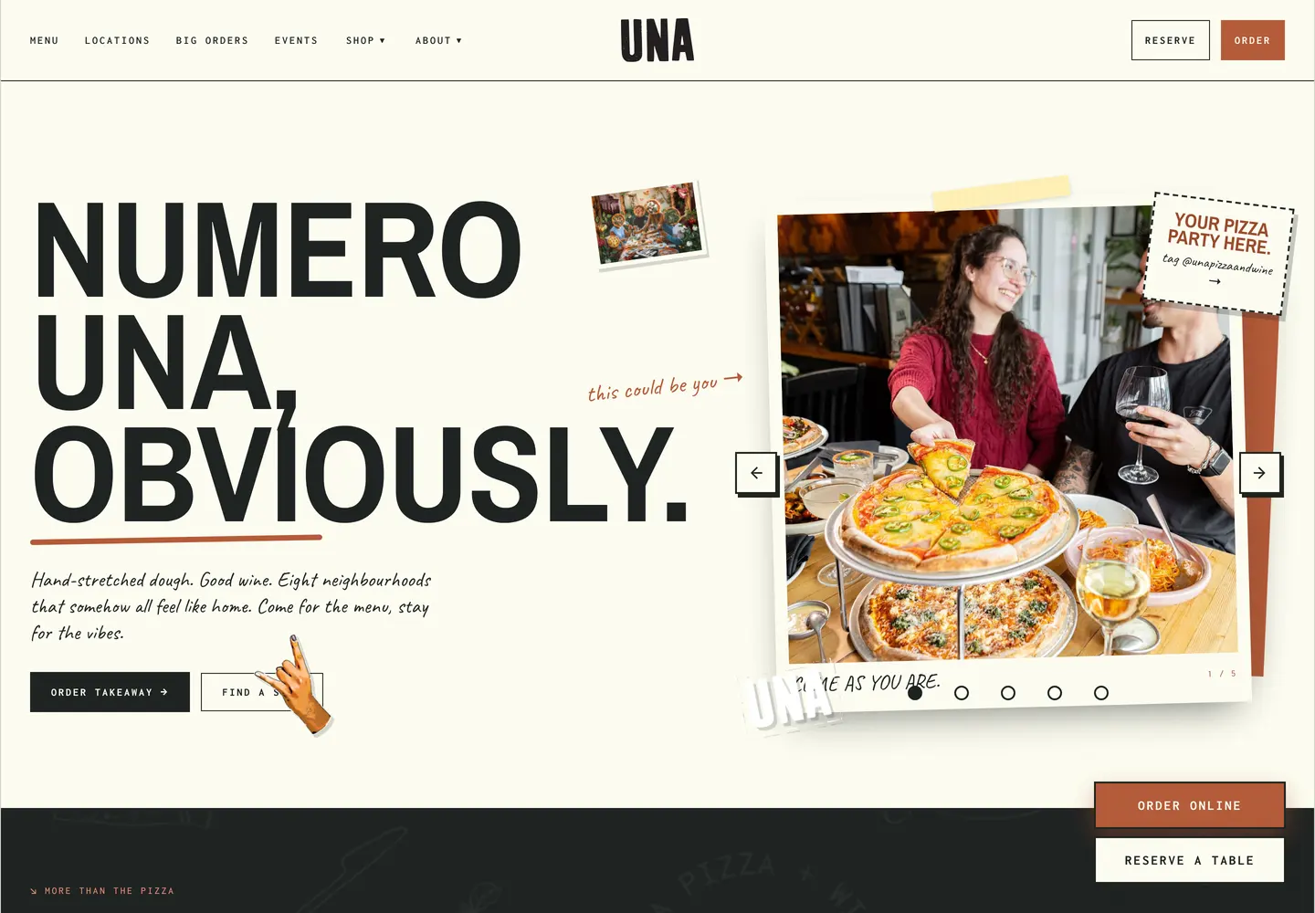 Live site for a pizza and wine restaurant.